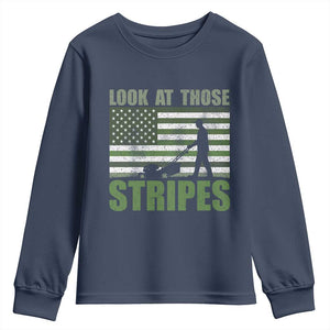 Funny Gardening Lawn Mower Youth Sweatshirt Look At Those Stripes American Flag TS11 Navy Print Your Wear