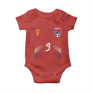 Norway Football Crest Jersey Style Baby Onesie Number 9 Viking Athletic for Soccer Fan