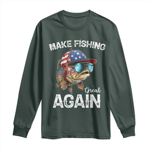 Funny Make Fishing Great Again Long Sleeve Shirt Bass Fishing TS11 Dark Forest Green Print Your Wear