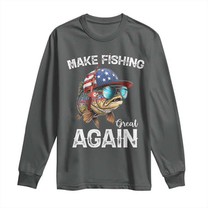 Funny Make Fishing Great Again Long Sleeve Shirt Bass Fishing TS11 Dark Heather Print Your Wear