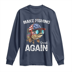 Funny Make Fishing Great Again Long Sleeve Shirt Bass Fishing TS11 Navy Print Your Wear