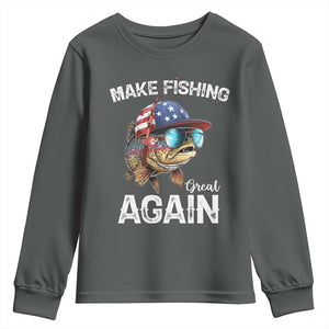 Funny Make Fishing Great Again Youth Sweatshirt Bass Fishing TS11 Dark Heather Print Your Wear