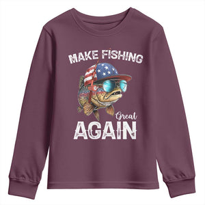 Funny Make Fishing Great Again Youth Sweatshirt Bass Fishing TS11 Maroon Print Your Wear