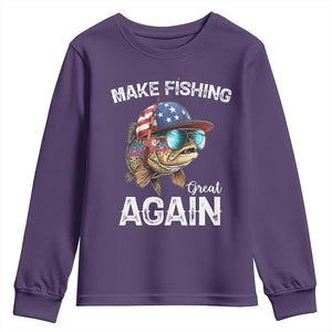 Funny Make Fishing Great Again Youth Sweatshirt Bass Fishing TS11 Purple Print Your Wear