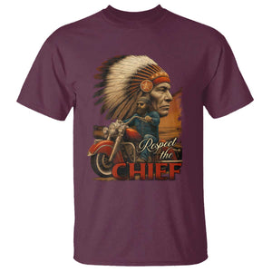 Indian American Rider T Shirt Respect The Native Chief Native American Motorcycle TS11 Maroon Print Your Wear