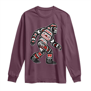 Bigfoot Native American Northwest Coast Art Long Sleeve Shirt TS11 Maroon Print Your Wear