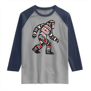 Bigfoot Native American Northwest Coast Art Raglan Shirt TS11 Sport Gray Navy Print Your Wear