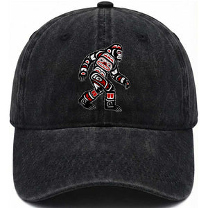 Bigfoot Native American Northwest Coast Art Washed Cotton Baseball Cap