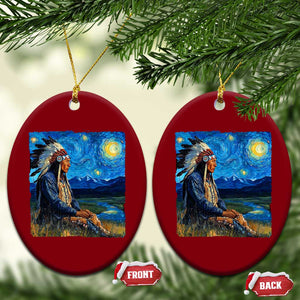 Native American Indian Van Goghs Starry Night Ceramic Ornament