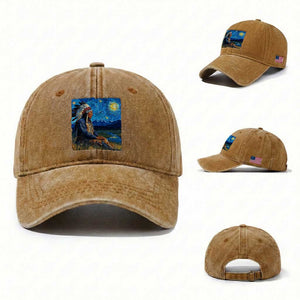 Native American Indian Van Goghs Starry Night Washed Cotton Baseball Cap