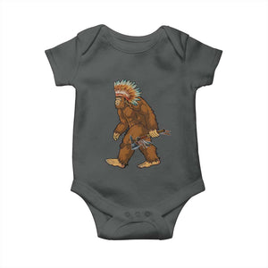 Funny Bigfoot American Indian Native Sasquatch Tomahawk Baby Onesie TS11 Dark Heather Print Your Wear