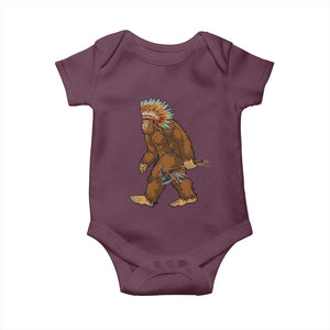 Funny Bigfoot American Indian Native Sasquatch Tomahawk Baby Onesie TS11 Maroon Print Your Wear