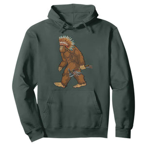 Funny Bigfoot American Indian Native Sasquatch Tomahawk Hoodie TS11 Dark Forest Green Print Your Wear