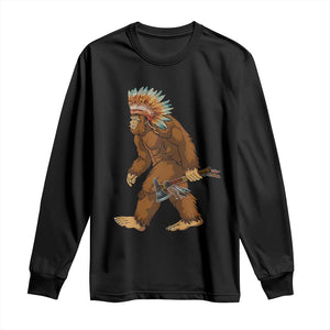 Funny Bigfoot American Indian Native Sasquatch Tomahawk Long Sleeve Shirt TS11 Black Print Your Wear