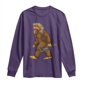 Funny Bigfoot American Indian Native Sasquatch Tomahawk Long Sleeve Shirt TS11 Purple Print Your Wear