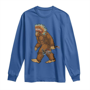 Funny Bigfoot American Indian Native Sasquatch Tomahawk Long Sleeve Shirt TS11 Royal Blue Print Your Wear