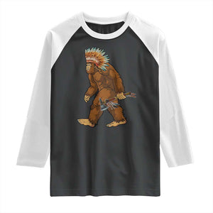 Funny Bigfoot American Indian Native Sasquatch Tomahawk Raglan Shirt TS11 Black White Print Your Wear