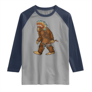 Funny Bigfoot American Indian Native Sasquatch Tomahawk Raglan Shirt TS11 Sport Gray Navy Print Your Wear