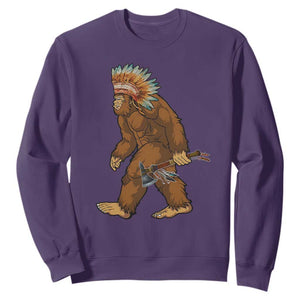 Funny Bigfoot American Indian Native Sasquatch Tomahawk Sweatshirt TS11 Purple Print Your Wear