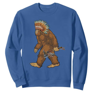 Funny Bigfoot American Indian Native Sasquatch Tomahawk Sweatshirt TS11 Royal Blue Print Your Wear