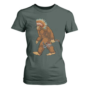 Funny Bigfoot American Indian Native Sasquatch Tomahawk T Shirt For Women TS11 Dark Forest Green Print Your Wear
