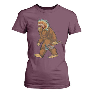 Funny Bigfoot American Indian Native Sasquatch Tomahawk T Shirt For Women TS11 Maroon Print Your Wear