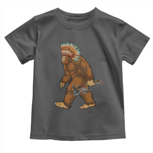 Funny Bigfoot American Indian Native Sasquatch Tomahawk Toddler T Shirt TS11 Dark Heather Print Your Wear