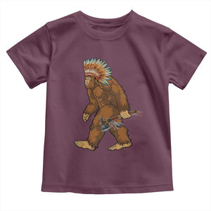 Funny Bigfoot American Indian Native Sasquatch Tomahawk Toddler T Shirt TS11 Maroon Print Your Wear
