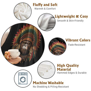 Bigfoot Native American Chief Sasquatch Wearing Headdress Throw Blanket TS11 Print Your Wear