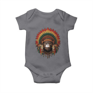 Bigfoot Native American Chief Sasquatch Wearing Headdress Baby Onesie TS11 Charcoal Print Your Wear