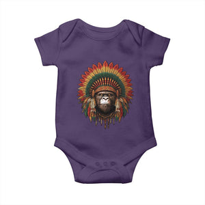 Bigfoot Native American Chief Sasquatch Wearing Headdress Baby Onesie TS11 Purple Print Your Wear