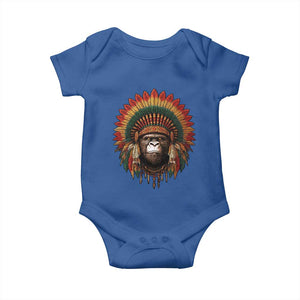 Bigfoot Native American Chief Sasquatch Wearing Headdress Baby Onesie TS11 Royal Blue Print Your Wear