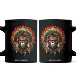 Bigfoot Native American Chief Sasquatch Wearing Headdress Coffee Mug TS11 Black Print Your Wear