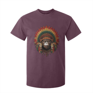 Bigfoot Native American Chief Sasquatch Wearing Headdress T Shirt For Kid TS11 Maroon Print Your Wear