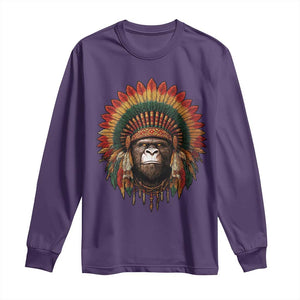 Bigfoot Native American Chief Sasquatch Wearing Headdress Long Sleeve Shirt TS11 Purple Print Your Wear