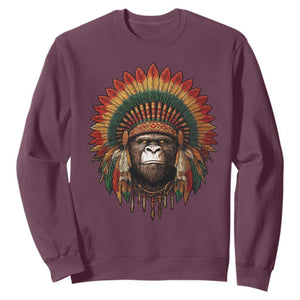 Bigfoot Native American Chief Sasquatch Wearing Headdress Sweatshirt TS11 Maroon Print Your Wear