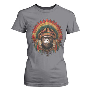 Bigfoot Native American Chief Sasquatch Wearing Headdress T Shirt For Women TS11 Charcoal Print Your Wear