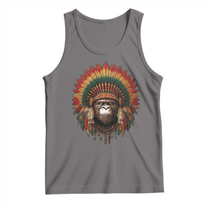 Bigfoot Native American Chief Sasquatch Wearing Headdress Tank Top TS11 Deep Heather Print Your Wear