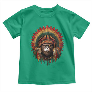 Bigfoot Native American Chief Sasquatch Wearing Headdress Toddler T Shirt TS11 Irish Green Print Your Wear