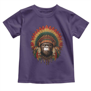 Bigfoot Native American Chief Sasquatch Wearing Headdress Toddler T Shirt TS11 Purple Print Your Wear