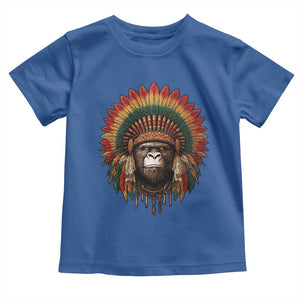 Bigfoot Native American Chief Sasquatch Wearing Headdress Toddler T Shirt TS11 Royal Blue Print Your Wear