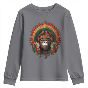 Bigfoot Native American Chief Sasquatch Wearing Headdress Youth Sweatshirt TS11 Charcoal Print Your Wear