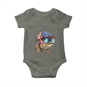 Funny Patriot American Flag Bass Fish Fishing Baby Onesie TS11 Military Green Print Your Wear