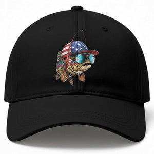 Funny Patriot American Flag Bass Fish Fishing Baseball Cap TS11 Print Your Wear