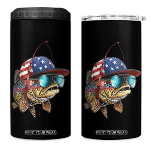 Funny Patriot American Flag Bass Fish Fishing 4 in 1 Can Cooler Tumbler TS11 One Size: 16 oz Black Print Your Wear
