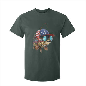 Funny Patriot American Flag Bass Fish Fishing T Shirt For Kid TS11 Dark Forest Green Print Your Wear