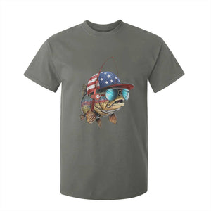 Funny Patriot American Flag Bass Fish Fishing T Shirt For Kid TS11 Military Green Print Your Wear