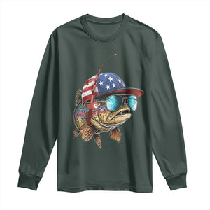 Funny Patriot American Flag Bass Fish Fishing Long Sleeve Shirt TS11 Dark Forest Green Print Your Wear