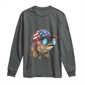 Funny Patriot American Flag Bass Fish Fishing Long Sleeve Shirt TS11 Dark Heather Print Your Wear