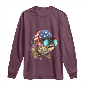 Funny Patriot American Flag Bass Fish Fishing Long Sleeve Shirt TS11 Maroon Print Your Wear